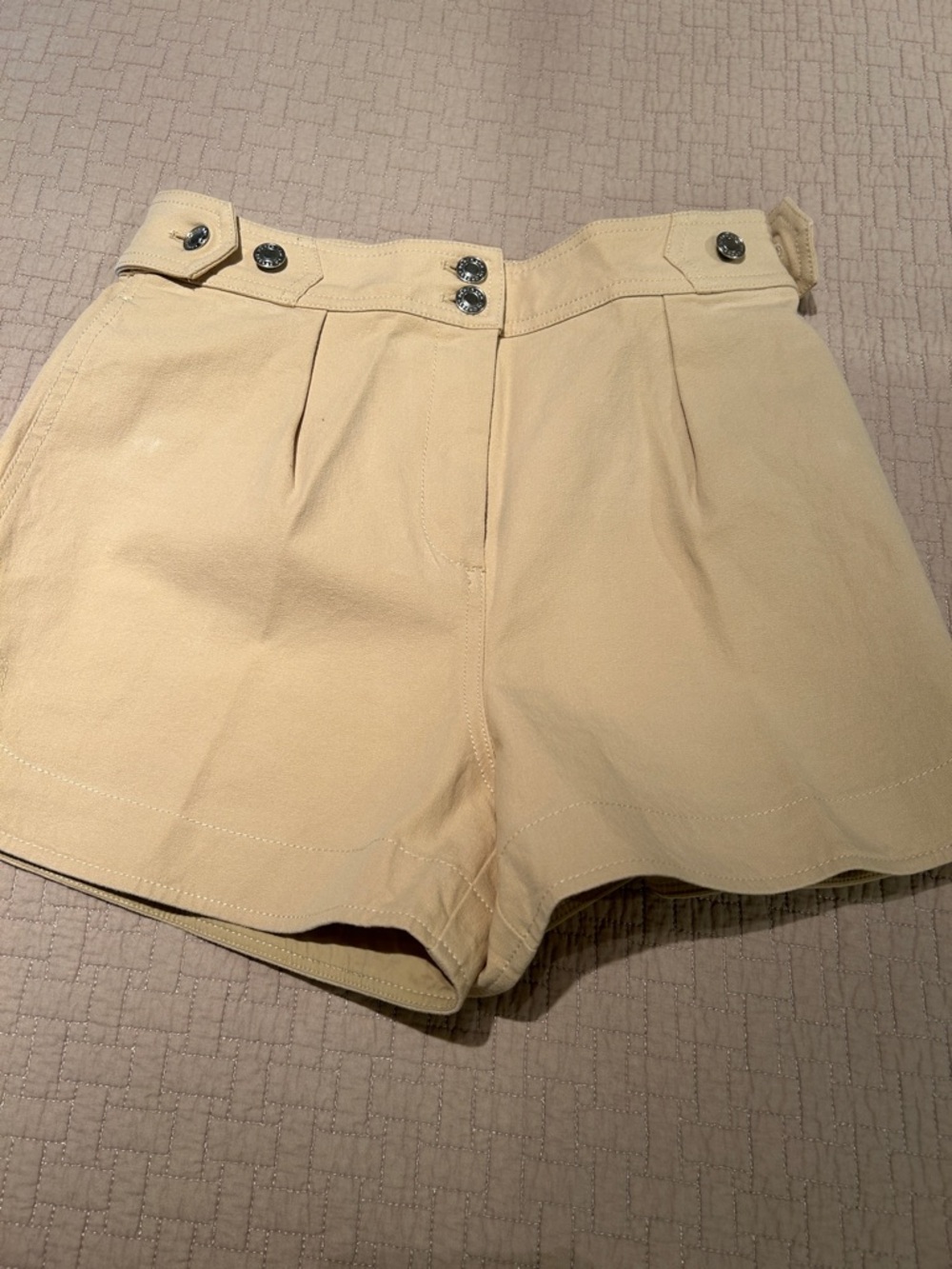 10 Crosby Derek Lam Cream High-Waist Pleated Button Shorts in Beige
